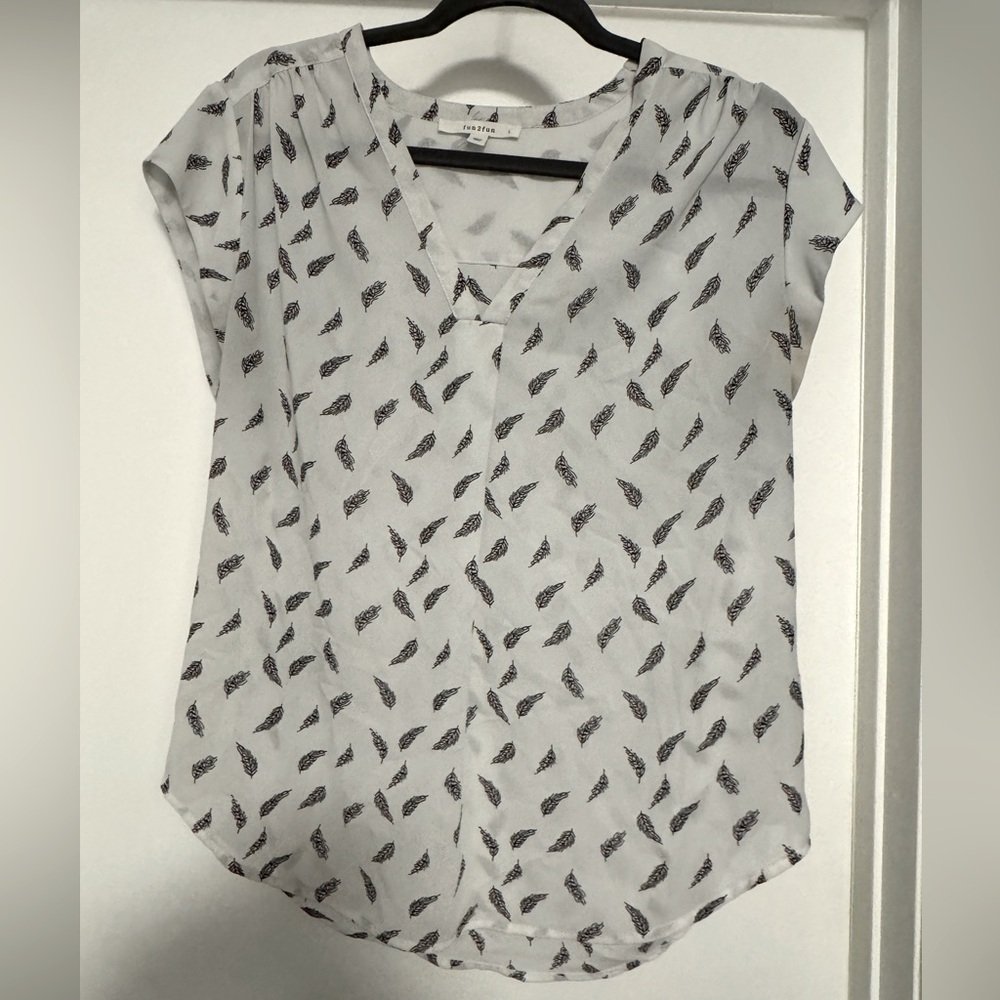 Fun 2 Fun White Blouse with feather print